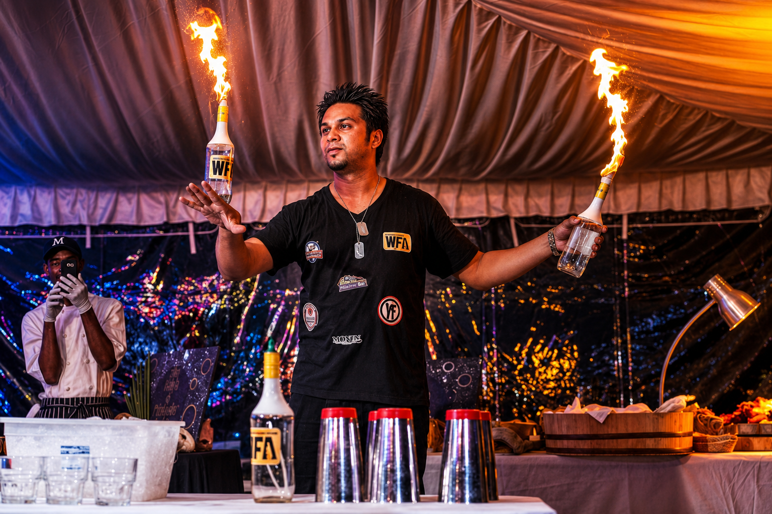 Saied Ali performing flair bartending in Trinidad